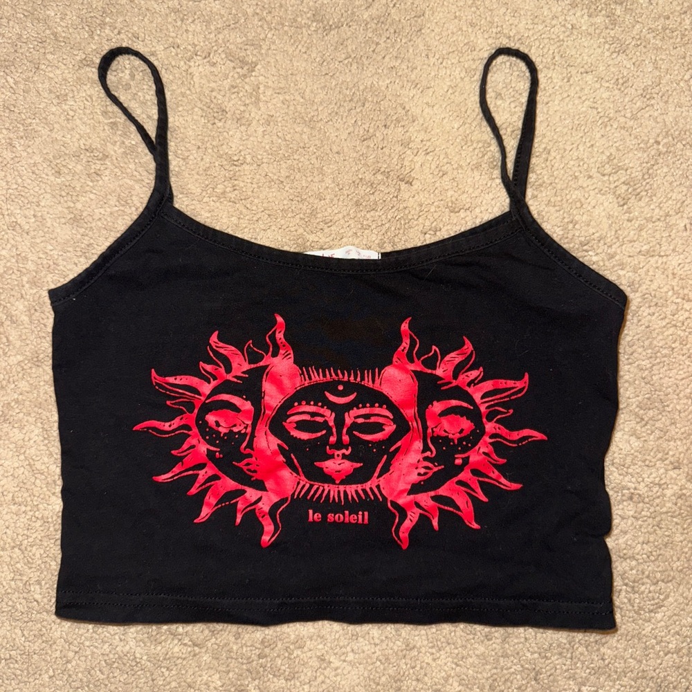 ROMWE Black Camisole with Red Sun Design